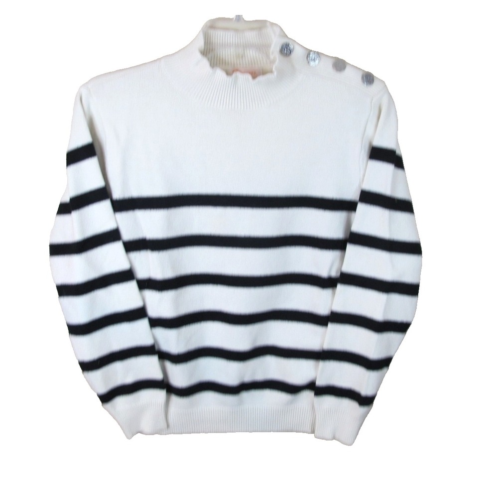 Kirundo Long Sleeve Mock Neck Sweater Women's‎ Large Ivory Black Stripe
